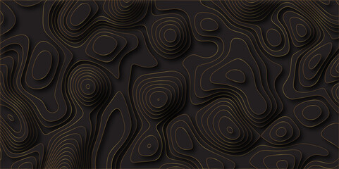 Abstract black golden gradients Topographic line map pattern background. Contour elevation topographic and textured Background Modern design with black background with topographic wavy pate.