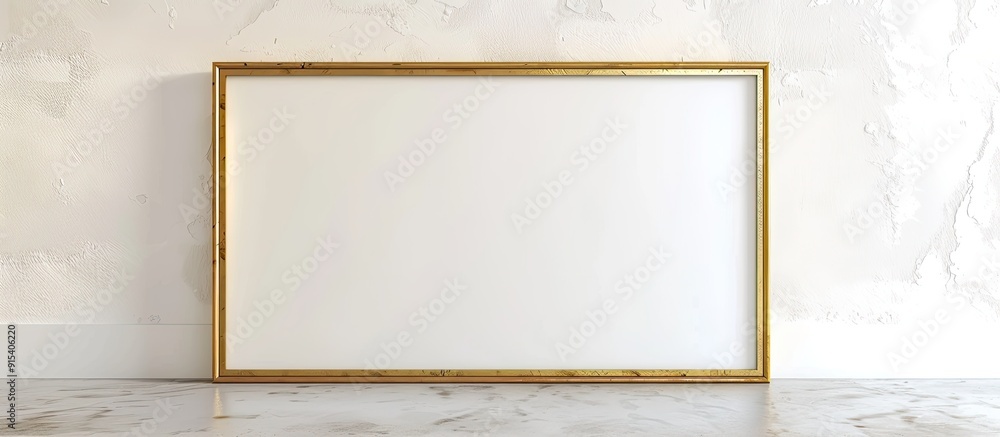 Aufkleber broad gold wooden picture frame featuring a blank canvas cutout on a white background. with copy spa