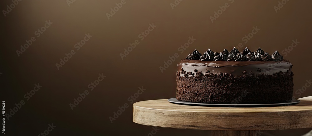 Fototapete homemade chocolate cake on a pedestal. with copy space image. place for adding text or design