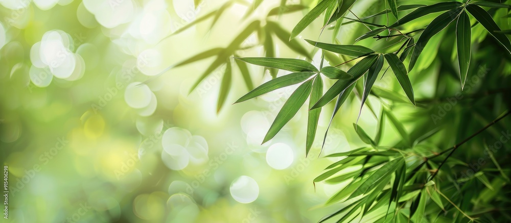 Aufkleber green bamboo leaves set against a white background. with copy space image. place for adding text or 