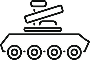 Military vehicle launching rockets, army transportation icon