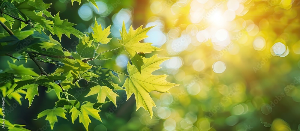 Poster summer branches of a maple tree adorned with fresh green leaves summer backdrop featuring copy space