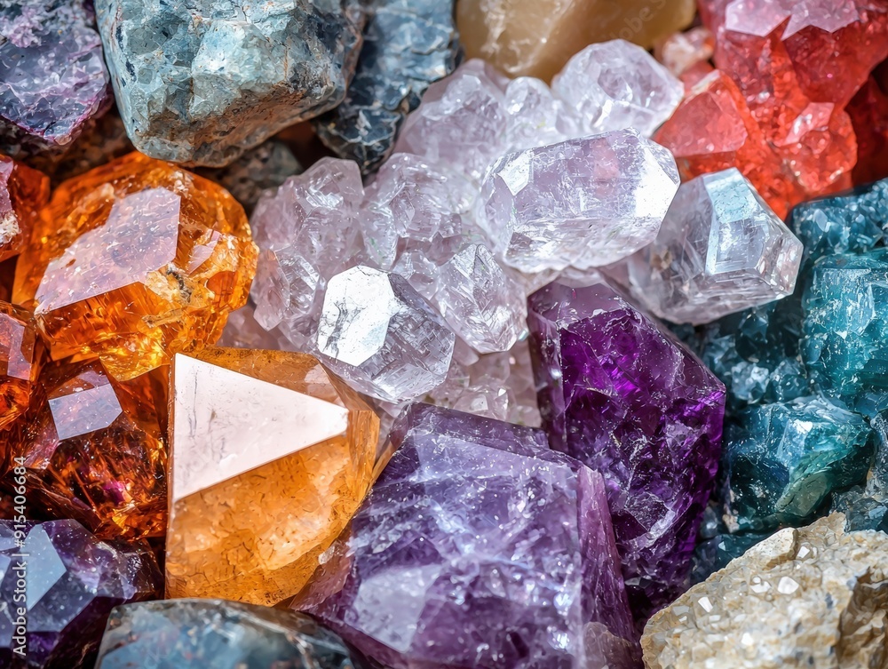 Aufkleber collection of multicolored crystals with sparkling facets and unique shapes