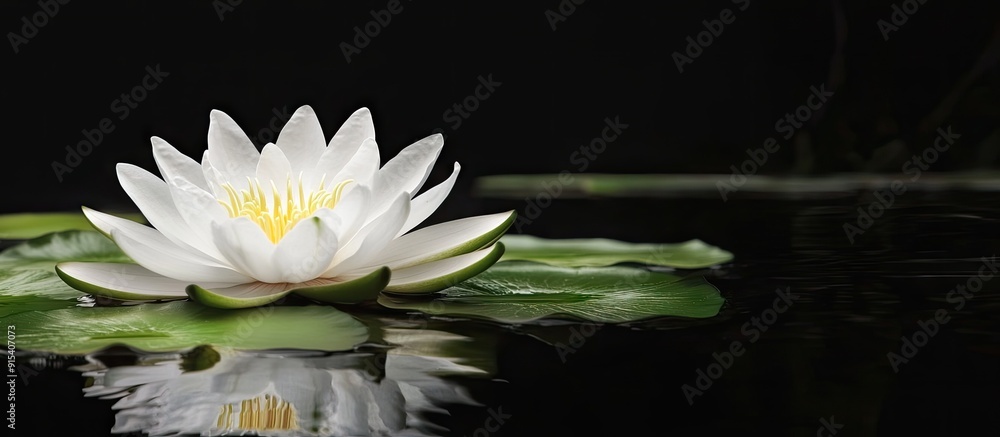 Poster White water lily Nymphaea alba. with copy space image. Place for adding text or design