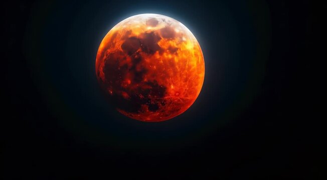 Close-up view of the moon during a lunar eclipse, showing a reddish hue against a dark sky.