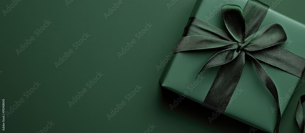 Poster Gift wrapping on a green backdrop. with copy space image. Place for adding text or design