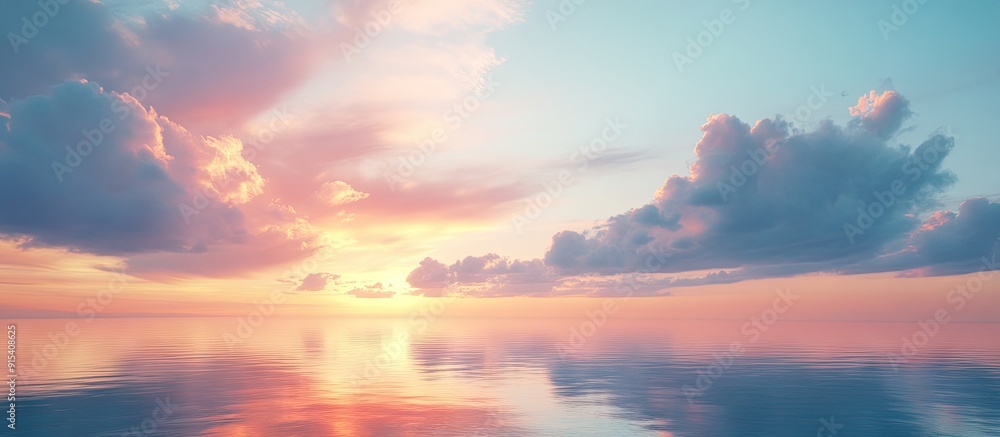 Leinwandbilder natural background of evening clouds above the river during sunset. with copy space image. place for