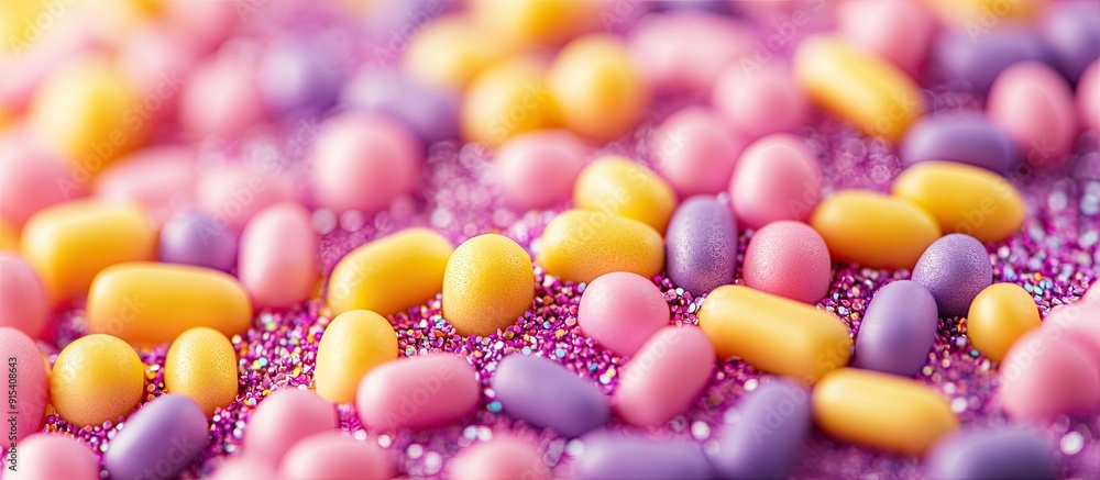 Leinwandbilder square image of yellow pink and purple sprinkles on a pastel colored background featuring glitter. w