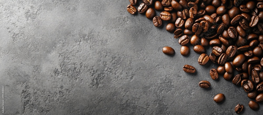 Fototapete Coffee beans on a gray stone surface. with copy space image. Place for adding text or design
