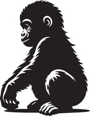 Baby Gorilla Silhouette isolated on white background Minimalist gorilla vector shape