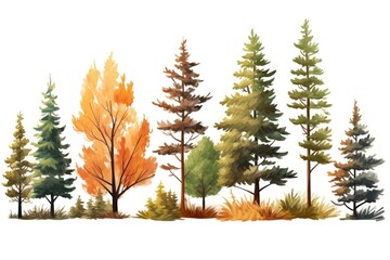 Fototapeta premium Diverse watercolor forest trees
