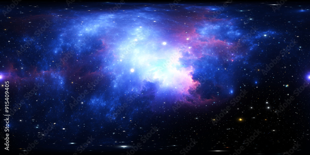 Wall mural 360 degree fantasy space nebula. giant interstellar cloud with stars, equirectangular projection, en