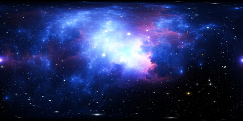 360 degree fantasy space nebula. Giant interstellar cloud with stars, equirectangular projection, environment map. HDRI spherical panorama © Peter Jurik