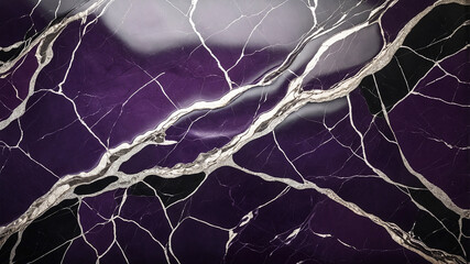 A majestic marble backdrop featuring a deep purple base interwoven with thin silver veins