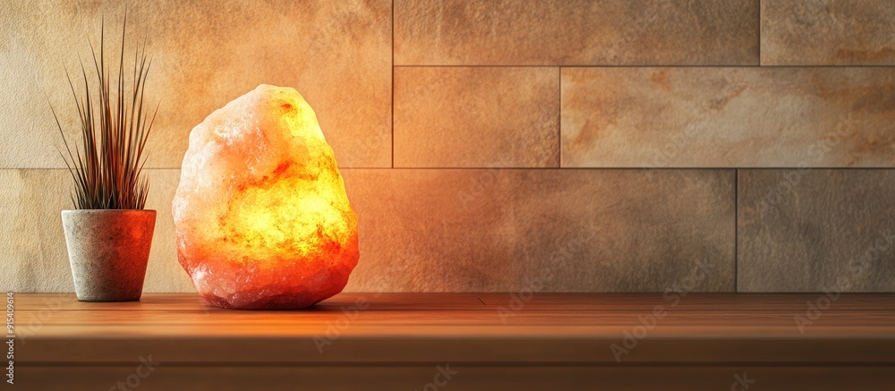 Aufkleber Himalayan salt lamp placed on an indoor table. with copy space image. Place for adding text or design