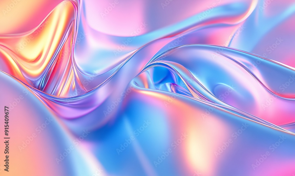 Poster 3d render of abstract art 3d background with liquid glass substance in blue and pink gradient colors