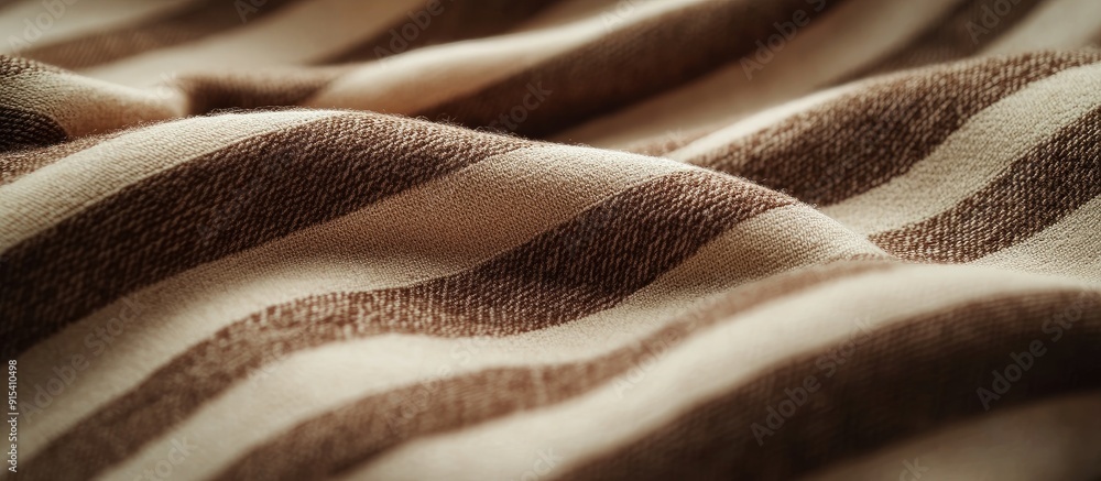 Poster Close up macro of striped textile with a brown or beige background texture backdrop. with copy space image. Place for adding text or design