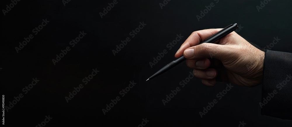 Aufkleber Man writing with a pen from behind. with copy space image. Place for adding text or design