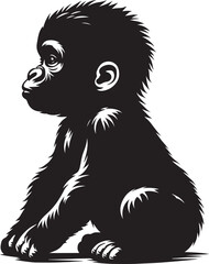Baby Gorilla Silhouette isolated on white background Minimalist gorilla vector shape