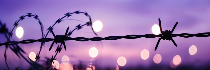 Barbed Wire Silhouetted Against a Purple Twilight