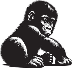 Baby Gorilla Silhouette isolated on white background Minimalist gorilla vector shape © Md Hasan