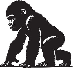 Baby Gorilla Silhouette isolated on white background Minimalist gorilla vector shape