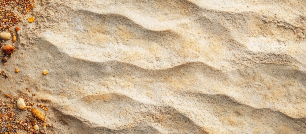 Poster Sand texture sandy shore summer shoreline top view. with copy space image. Place for adding text or design