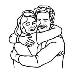 One single line drawing of man and woman hugging line art vector illustration