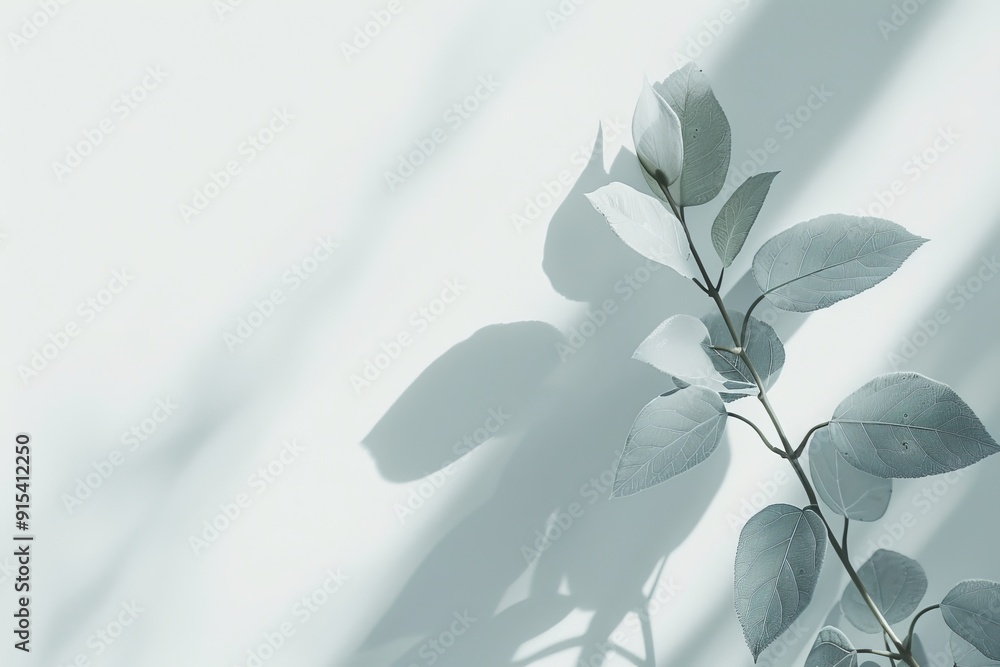 Wall mural minimalistic white background with a barely-there, soft shadow of a leaf pattern