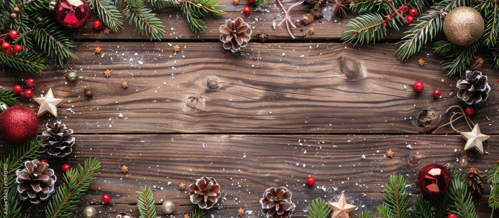 Aufkleber Christmas and New Year noel background Rustic wood style Copy space for text