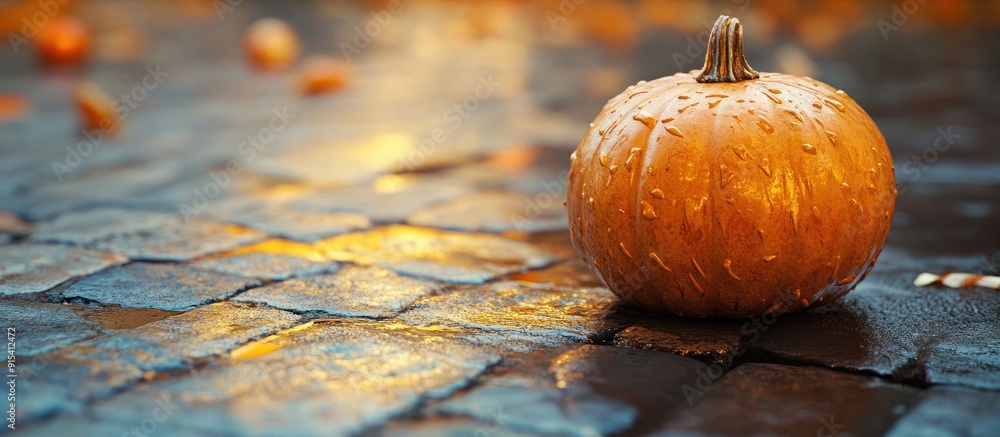 Aufkleber closeup of pumpkin texture on an abstract holiday street. with copy space image. place for adding te