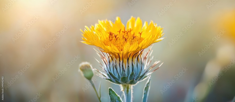 Aufkleber A close up of a yellow prickly sow thistle bloom. with copy space image. Place for adding text or design