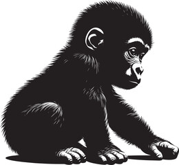 Baby Gorilla Silhouette isolated on white background Minimalist gorilla vector shape