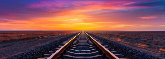 Endless Railway Track at Sunset