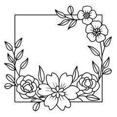 Minimalist Floral Frame with Hand-Drawn Flowers  Elegant Design vector art illustration 