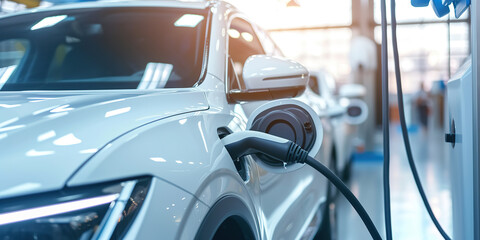 Electric Vehicle Being Charged With Charging Cable Connected to Charging Port.
