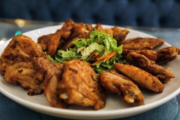 Fried Chicken and Salad on White Plate