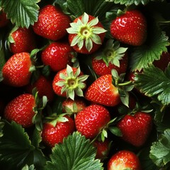 Vibrant Fresh Strawberries with Green Leaves Highlighting the Natural Beauty and Delicious Taste of This Popular Fruit, Perfect for Healthy Eating and Summer Themes