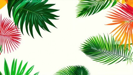 Naklejka premium multi-colored palm leaves on the light background with space for text in the center