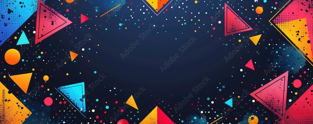 Aufkleber flat vector illustration. geometric frame with bright flowers on the edges and empty space in the mi