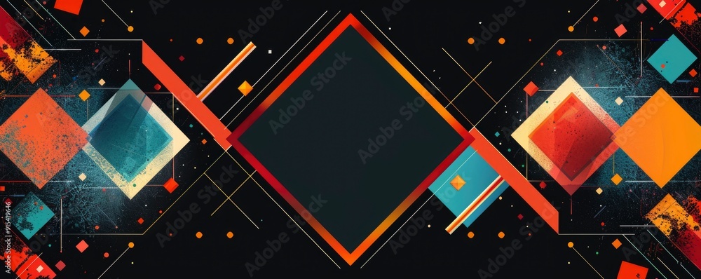 Aufkleber flat vector illustration. geometric frame with bright flowers on the edges and empty space in the mi
