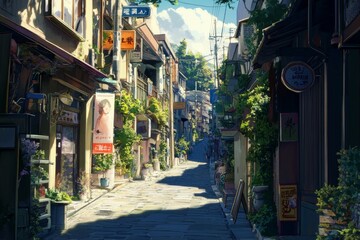 Fototapeta premium Urban Adventure: Exploring the Hidden Alleys and Secret Spots of the City in a Vibrant Animated Style