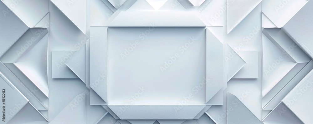Poster geometric pattern of layered white shapes with a central blank area for design customization