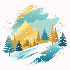 Fototapeta premium Vector winter blue and gold landscape background. Abstract modern Christmas design for vector celebration, season decoration, backgrounds, branding, banners, covers, cards, or social media templates.