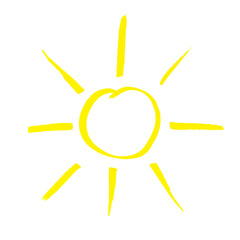 Isolated drawing of a sun with a yellow marker.