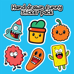 Handdrawn Funny sticker pack for designing and Printing