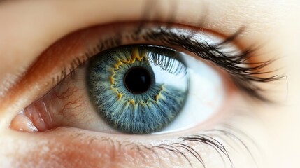 Fototapeta premium A realistic view of the human eye as part of the body, shown in a clear, noise-free image from a distance, without close-up details 