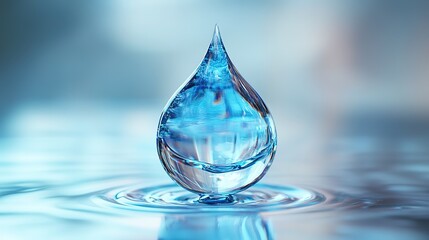 3D Realistic Blue Water Drop Icon on White Background: Circle Design