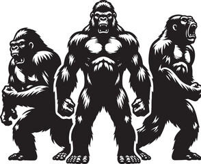 Group of Gorilla Silhouette isolated on white background Minimalist gorilla vector