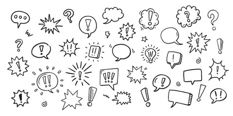 Set of hand drawn doodle speech bubbles. Cute Doodle pen line elements. Hand drawn doodle sketch style circle, cloud speech bubble grunge element set. Vector illustration. © Jevgeniya Mukhitova